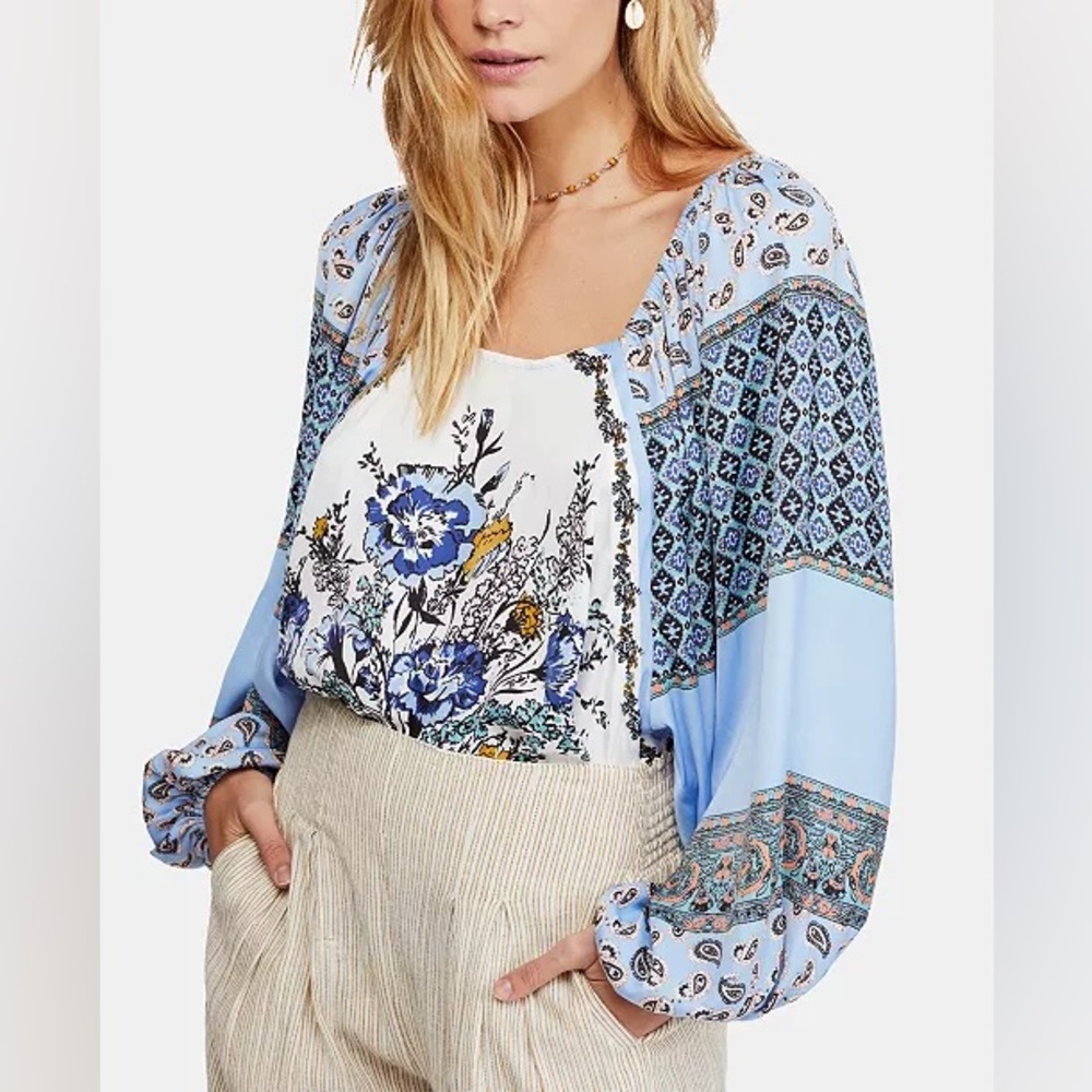 Free People Blue Floral Patterned Blouse NWOT